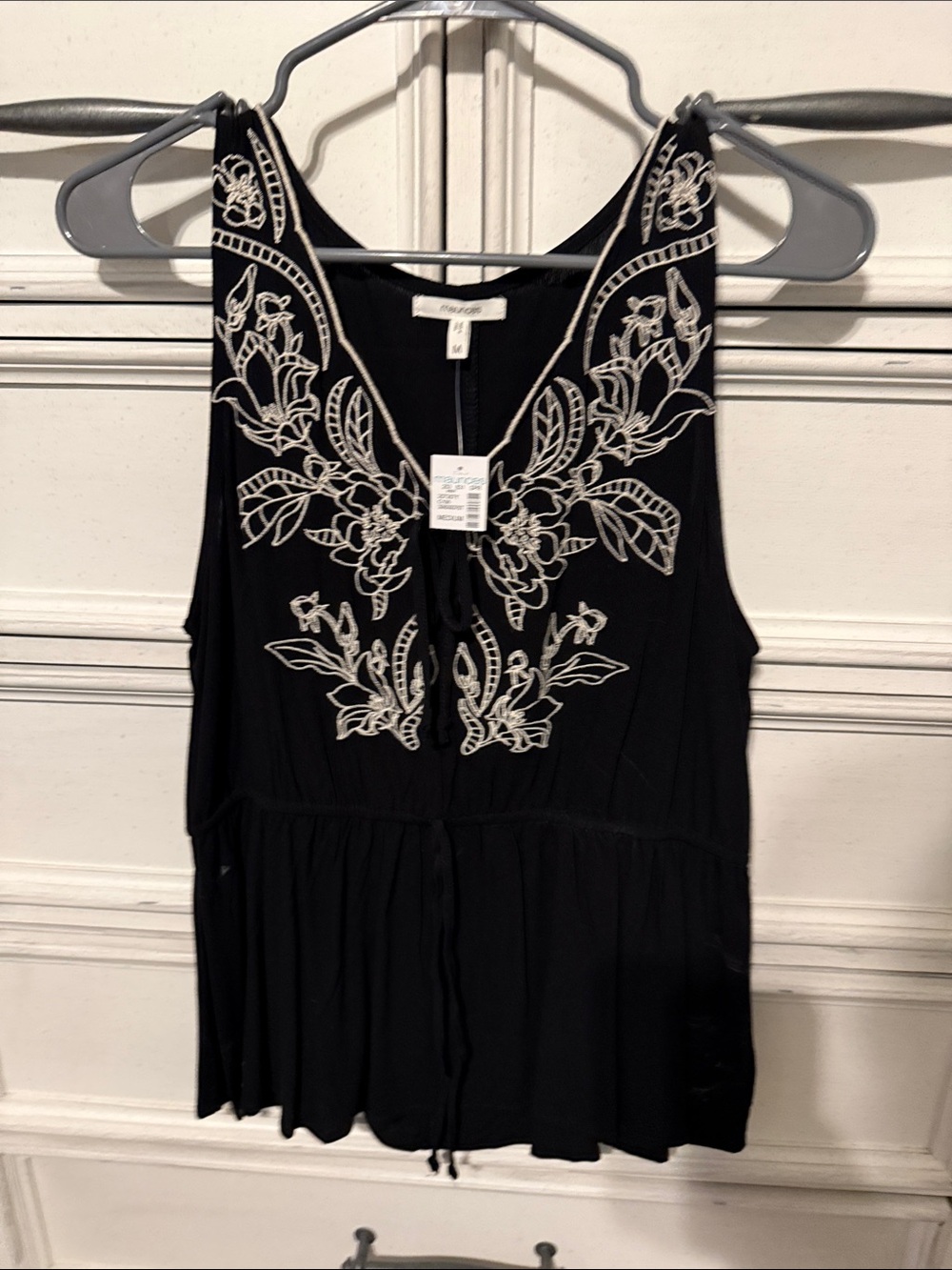 Maurices Black Sleeveless Camisole with White Floral Embroidery